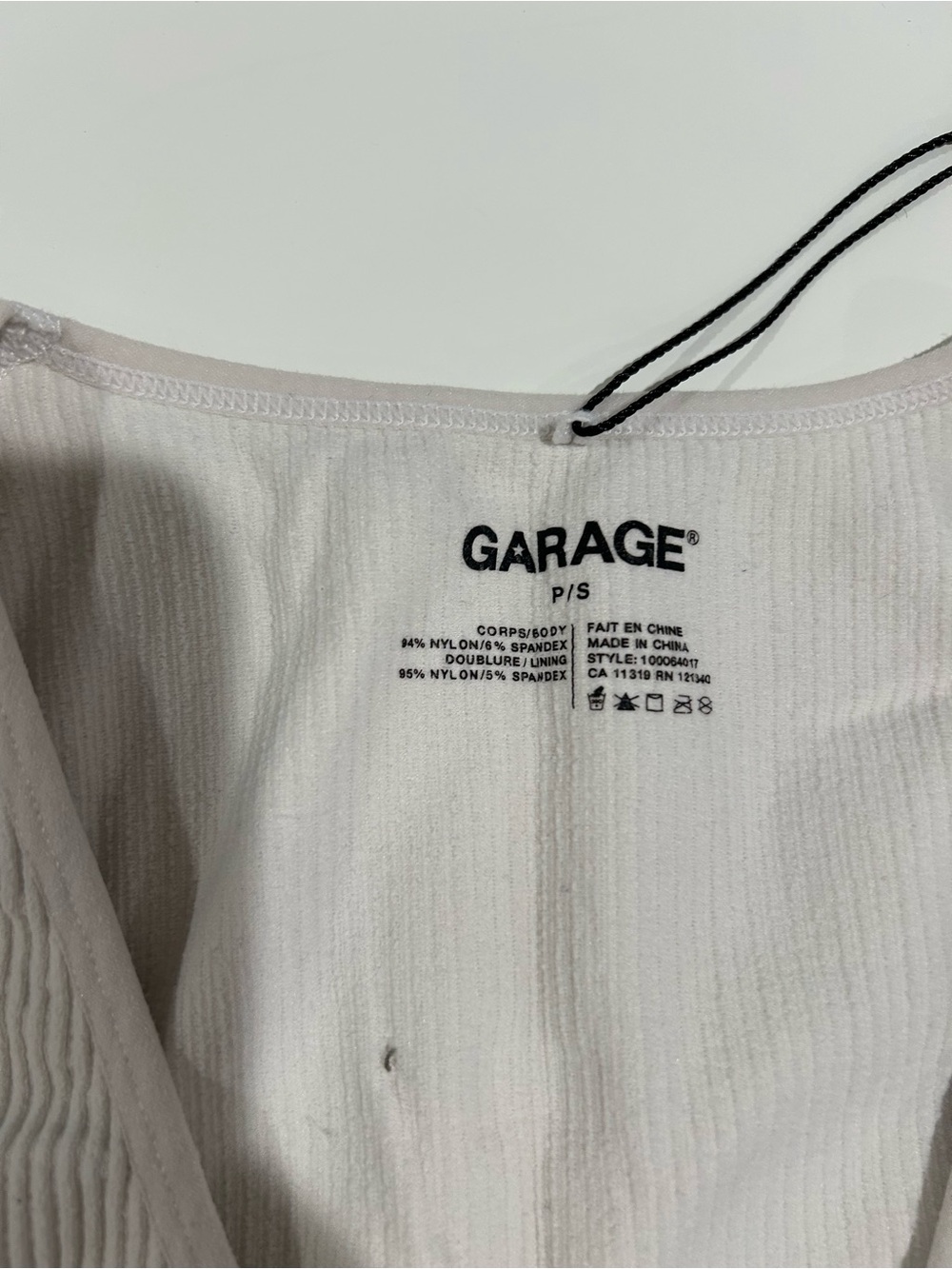 Garage White Ribbed V-Neck Cropped Tank - Picture 2 of 5